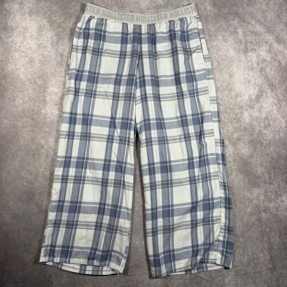 Hollister Sleep Mens M Blue White Plaid Flannel Pajama Pants Lounge Short Baggy